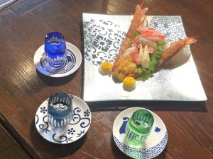 鮮魚ドローン盛と福島地酒のマリアージュ（魚菜料理　万葉亭）